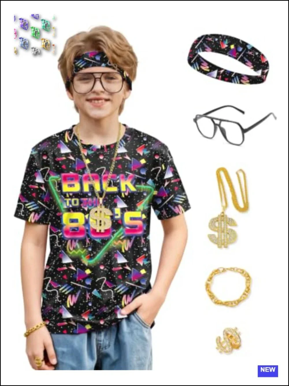 Boys 90s HipHop Disco Costume 6pc Retro Party Outfit